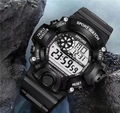 Detail of waterproof digital sports watch with triple sensor on wet rock background - Black