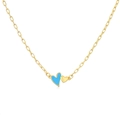 Collier minimaliste à double cœur avec émail bleu et finition dorée sur la chaîne - Bleu
