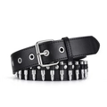 Punk zwarte leren riem met zilveren metalen kogelklinknagels en vierkante gesp - Zwart Met Zilveren Kogelklinknagels