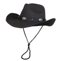 Classic black straw cowboy hat with silver buckle band and adjustable chin strap - M(56-58cm) / Black