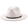 Detail of the white wool felt fedora featuring a black ribbon and gold metallic buckle - M (56-58cm) / Pure White