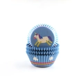 Blue unicorn cupcake liners featuring colorful wave patterns for muffin baking - Blue Rainbow Pony