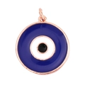 Rose gold Evil Eye pendant charm with dark blue, white, and black enamel inlay design - Rose Gold Round Blue Eye Style (K093026L1K2-R Gold)