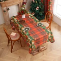 Red plaid Christmas tablecloth with festive ornaments and pine needles for dining decor - 140*100cm / Christmas Plaid