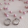 Pink matte pearl and clear crystal bead bag strap with silver spring buckles - Crystal Purple Bead [Silver Buckle]