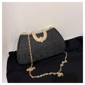 Chic black glitter evening bag with gold horse-bit buckle and chain shoulder strap - Black