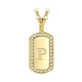 Gold-plated rectangular pendant necklace with letter P and zircon border for women - Gold Letter P
