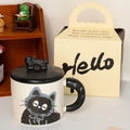 Cute ceramic cat mug with black kitty lid and matching gift box on a cozy shelf - Gift Box - Blue Cat