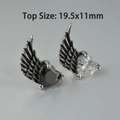 Gothic style stainless steel wing heart studs with black and white zircon stones - NO 24