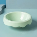 Thickened light green ceramic cat bowl with creative wave edge and raised design - Ice Cream Style Bowl / Green