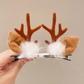Cute Christmas reindeer antler hair clip with brown horns and white fur trim - 32# Brown Antler White Fur Ball Pair