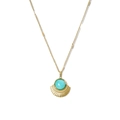Collier en or avec pendentif turquoise géométrique et gravure en éventail style rétro - Pendentif Rayonnant en Forme d'Éventail Doré/Pierre Bleue