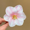 Pink and white gradient mesh flower hair clip with realistic yellow stamens - Pink Narcissus