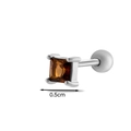 Detailed view of 0.5cm square brown gemstone stud earring with screw back closure - 5# Silver Brown Stone (HSPJ058) / 0.5cm