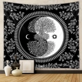 Detail of bohemian black and white tapestry featuring tree of life and mandala elements - Tree of Life (GT1101-2)