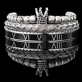 Silver and black crown bracelet set with Roman numeral cuff and beaded charm for men - Steel Color Crown Black Zircon with Aluminum
