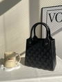 Black EVA beach bag with diamond stitching and hole cutouts for DIY charms - Black