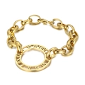 Golden hip hop thick chain bracelet with Roman numeral round dial pendant in titanium steel - Gold Color Bracelet (KB64193-Z)