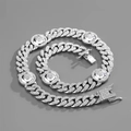 Detail of silver Cuban link necklace with sparkling rhinestones and folding clasp - Bracelet 20cm / Silver Evil Eye Cuban Link (No Oil) - 145