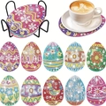 10-piece Easter egg DIY diamond painting coaster set with metal holder and egg motifs - XIN024 Easter Eggs / No Stand/OPP Bag