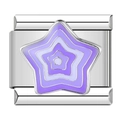Italian charm link with purple and white enamel star pattern in silver stainless steel - C1361 Purple White Five-Pointed Star