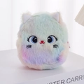 Rainbow plush cat coin purse with embroidered cute face and soft fluffy texture - Rainbow Cat / Pink