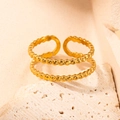 Minimalist double-layer gold beaded open ring with adjustable band on stone base - Gold 89