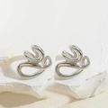 Silver geometric interlaced curved metal ear clips with high mirror reflection finish - Silver Geometric Style