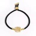 Adjustable black rope bracelet featuring a gold square charm with micro-set zircons - Gold Square Frame Pave (Style 6)