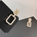 Elegant gold square earrings featuring sparkling rhinestones and delicate small pearls - Square (1 Pair)