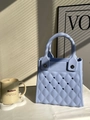 Light blue EVA tote bag with diamond quilted texture and hollow details - Light Blue