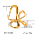 Detail view of gold irregular abstract ring showing exact dimensions and 2.3g weight - Irregular Streamline Style (HC-R30356)