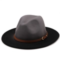 Two-tone wool fedora hat in dark grey and black with brown leather decorative buckle band - M (56-58cm) / Dark Grey/Black Gradient (11)