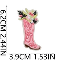 Detailed pink boot flower embroidery patch measuring 6.2cm by 3.9cm for clothes - Boot Flowers (S30HXZ-082-10)