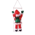 Christmas Santa Claus climbing on a white rope ladder with a green gift bag ornament - 60CM / Down-filled Upright Style