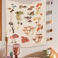 Detail view of a botanical mushroom tapestry hanging on wall with aesthetic decorations - 73X95CM / ZJ904-1 Mushrooms/Brushed Fabric
