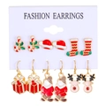 6-teiliges Weihnachts-Ohrring-Set mit Rentier- und Schneemann-Motiven in Rot-Grün - KC Gold (Stil 9)