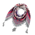 Gray Bohemian triangle scarf with red floral patterns and tassel fringe details - 115*115cm / Grey Bohemian (No.44)
