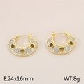 Boucles d'oreilles créoles dorées avec cœurs évidés et strass blancs, 24x16mm - Style A Coeur Creux (KE113807-KFC) / Doré
