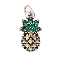 Gold-plated pineapple pendant with yellow and green micro-pave crystals on white background - Pineapple / Antique Silver (Red)