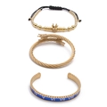 Three-piece gold titanium steel set featuring Roman numerals and crown charm bracelets - Blue Roman Numeral Bangle Set B