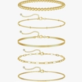 5-piece gold-plated stainless steel bracelet set featuring paperclip and snake chain links - Gold Box Bead Paperclip Snake 5-Piece Set