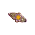 Golden wavy ring featuring a purple flower with a yellow smiley face centerpiece - US 7 / Purple Wavy Smiley Flower
