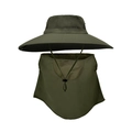Army green wide brim sun hat with breathable face mask and adjustable neck flap set - 2-Piece Set - Army Green