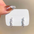 Elegant silver long tassel drop earrings featuring teardrop cubic zirconia stones - Vertical Row Rhinestone Drop Style (1 Word K-239)