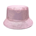 Close-up of pink glitter bucket hat showing sparkling fabric texture and pearl luster - M (56-58cm) / Pink
