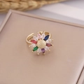 Colorful sunflower ring with 18K gold plating and adjustable open band for women - Adjustable Open / Colorful