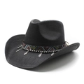 Handwoven black cowboy hat with ethnic embroidered band and silver metal charms - M (56-58cm) / Black