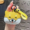 Portachiavi Shiba Inu in pelle gialla con ricamo sorridente e cinturino da trasporto - Pelle / Shiba Inu