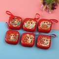Set of 6 red square 2025 Year of the Snake cartoon coin purses with lanyards - Square Year of the Snake